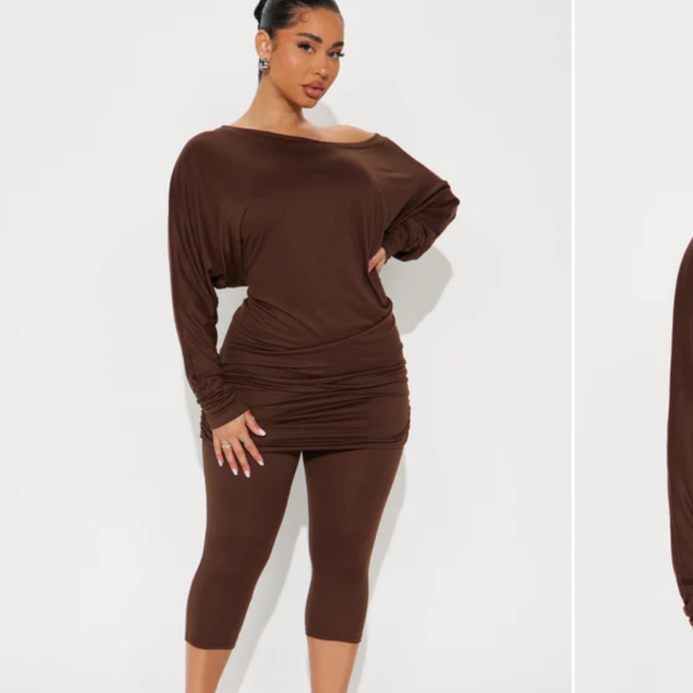 Brown Off Shoulder Capri Set